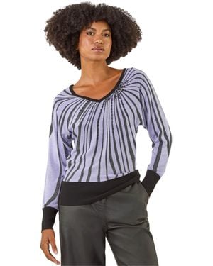 Roman Shimmer Abstract Stripe Knit Jumper - Grey