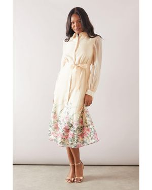 Wallis Floral Organza Belted Shirt Dress - Natural
