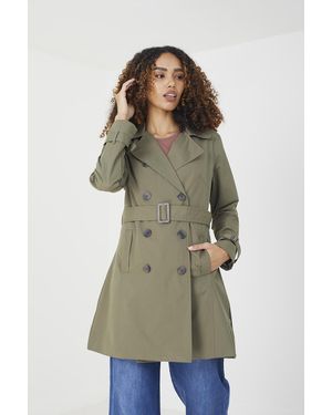 Brave Soul Classic Trench Coat Belted Smart Jacket - Green