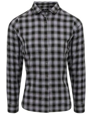 PREMIER Ladies Mulligan Checked Long-Sleeved Shirt (Steel/ - Black