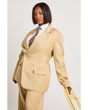 Boohoo Plus Cinched Ruched Waist Blazer - Natural