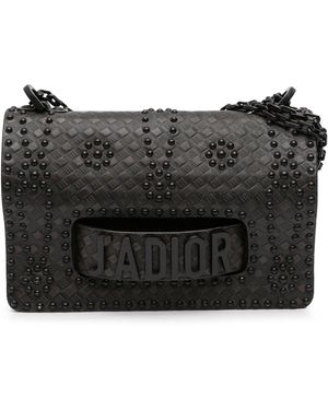Dior Pre-Owned Medium Embossed Calfskin Studded Jadior Chain Flap - Black