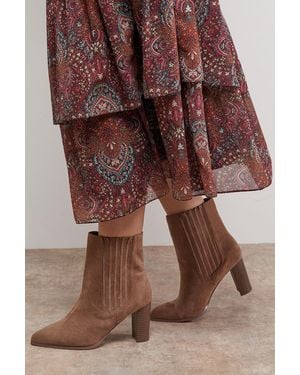 Oasis Wide Fit Maria Faux Suede High Block Heel Pointed Chelsea Ankle Boots - Brown