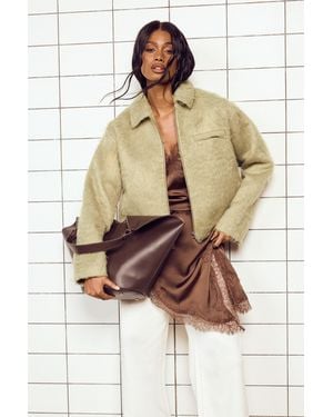 Boohoo Wool Look Zip Up Jacket - Green