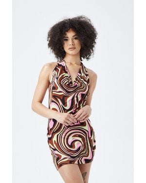 Urban Bliss Multi Swirl Halter Cowl Neck Dress - White