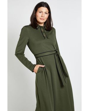Wallis Ponte Collar Contrast Midi Dress - Green