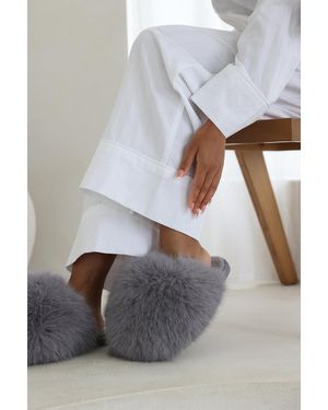 Where's That From Wheres 'Keira' Ultimate Fluffy Faux Fur Mule Slippers - Grey
