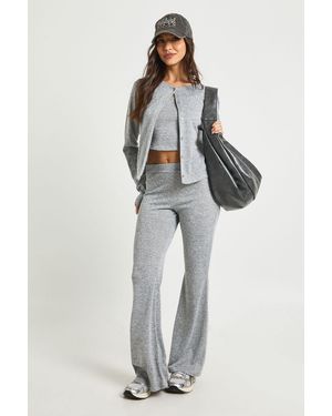 Boohoo 3 Pcs Rib Button Through Vest And Trouser Set - Grey