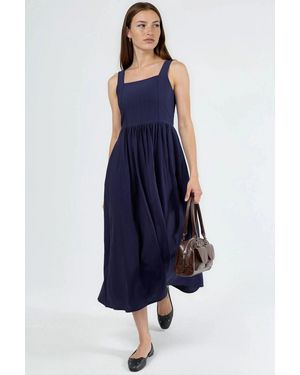 Busem Solid Midi Dress With Square Collar - Blue