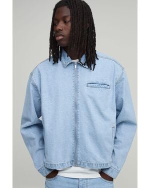 BoohooMAN Essential Boxy Denim Harrington Jacket - Blue