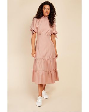 Little Mistress High Neck Maxi Tiered Dress - Natural