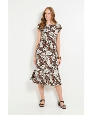 Wallis Tropical Jersey Belted Midi Dress - Natural