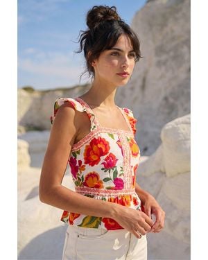 D.u.s.k Floral Border Frill Top - Orange