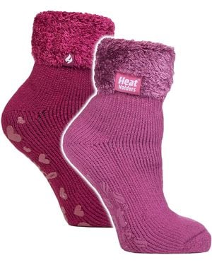 Heat Holders 2 Pack Ladies Soft Lounge Socks With Grips - Purple