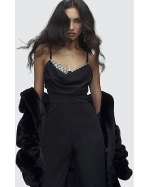River Island Jumpsuit Cowl Neck Diamante Detail - Black