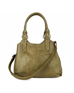 Woodland Leathers Handbag Multi Pocket Tote Shoulder Bag - Green