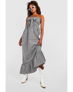 Boohoo Tall Gingham Knot Front Maxi Dress - Black