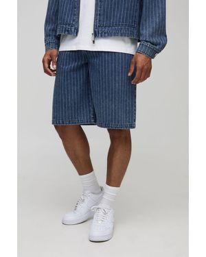 BoohooMAN Regular Pinstripe Denim Jorts - Blue