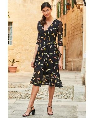 Sosandar Floral Print Mesh Wrap Midi Dress - Natural