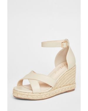 Quiz Wide Fit Faux Leather Wedges - Natural