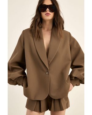 Nasty Gal Tailored Oversized Balloon Sleeve Blazer - Brown