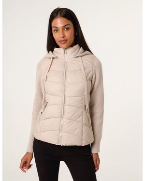 Blue Vanilla Knitted Sleeve Puffer Jacket - Natural