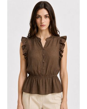 MixRay Textured Jacquard Peplum Blouse - Brown