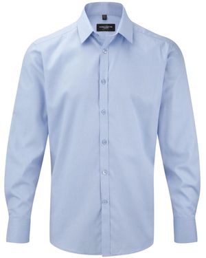 Russell Collection Herringbone Long-Sleeved Shirt (Light) - Blue