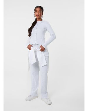 Pink Vanilla Wide Leg Ribbed Trousers - White