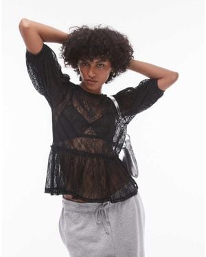 TOPSHOP Lace Peplum Top - Black