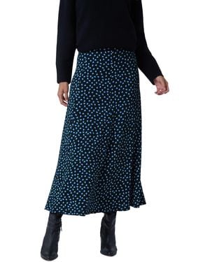 Roman Floral Print Midi Stretch Skirt - Blue