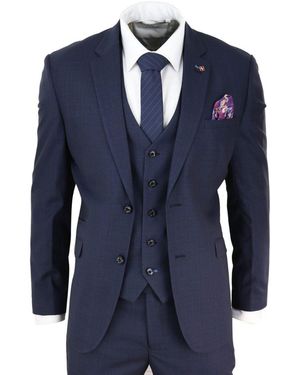 Infinity Leather 3 Piece Tailored Fit Retro Classic Suit - Blue