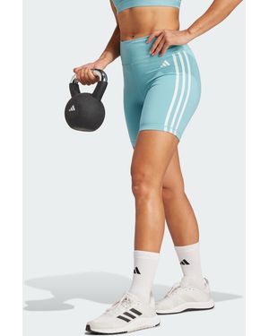 adidas Originals Training Essentials 3-Stripes High-Waisted Short Leggings - Blue
