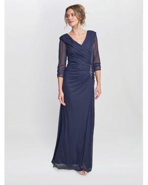 Gina Bacconi Georgina Maxi Portrait Collar Dress With Beaded Trim - Blue