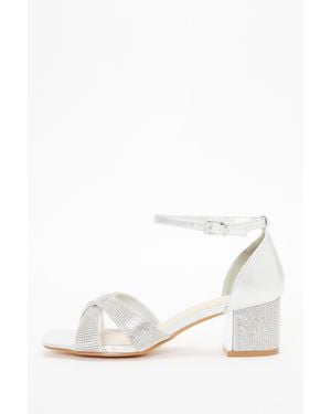 Quiz Wide Fit Shimmer Diamante Heeled Sandals - White