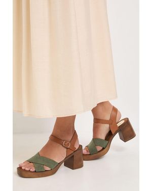 Oasis Bethany Faux Suede Cross Over Stacked Heeled Sandals - Natural