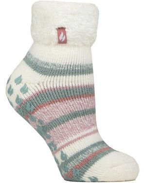 Heat Holders Ladies Soft Stripe Lounge Socks For Winter - Grey
