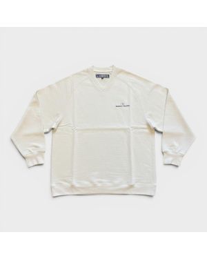 Russell V Neck Logo Sweatshirt Cloud Cotton - White