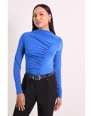 PRINCIPLES Curved Seam Ruched Top - Blue
