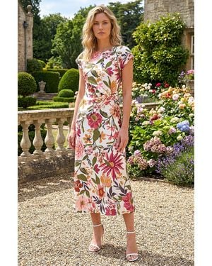 Roman Floral Print Wrap Twist Midi Dress - Green