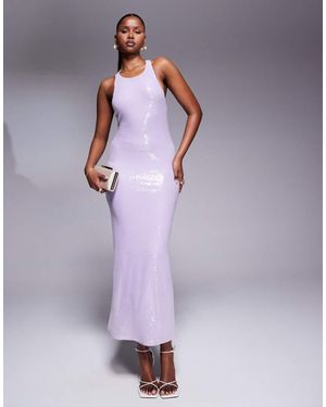 Rare London Sequin Racerneck Cross Back Maxi Dress - Purple
