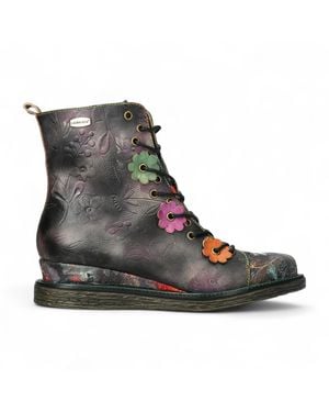 Laura Vita Ercnaulto 212 Floral Gothic Victorian Leather Ankle Heeled Boots - Brown