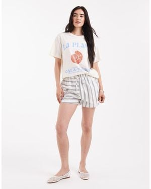 ASOS Cotton Poplin Boxer Short With Contrast Stripe Direction - White