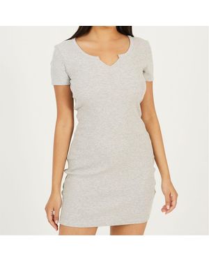 Brave Soul Dress With Notch Neck - Grey