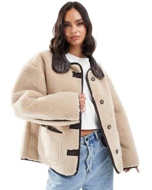 Miss Selfridge Faux Fur Contrast Jacket - Natural