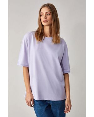Grimelange Relaxed Crew Neck Slit T-Shirt - Purple