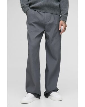 BoohooMAN Tall Technical Pleated Relaxed Fit Trousers - Grey