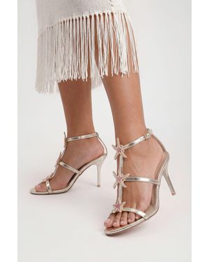 Boohoo Embellished Triple Starfish Trim Strappy Heels - Natural