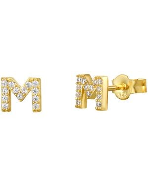 The Jewellery Stockroom 18Ct Plated Sterling Cubic Zirconia Initial Stud Earrings - Metallic