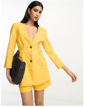 ASOS Collarless Suit Blazer With Linen - Yellow